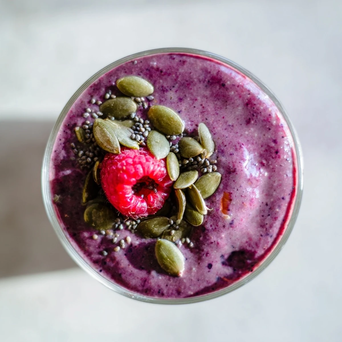 Two glasses of Winter Berry Smoothie with Spinach beside berries and spinach, showcasing a healthy breakfast.