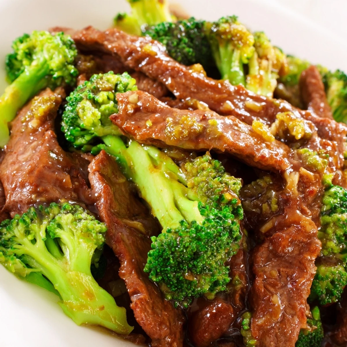 Steaming bowl of homemade Beef and Broccoli Stir Fry with glossy oyster sauce and crisp green florets.