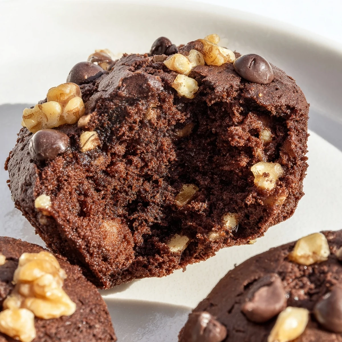 A close-up shot highlights the rich chocolate texture of these Chocolate Brownie Bites, studded with semi-sweet chocolate chips.