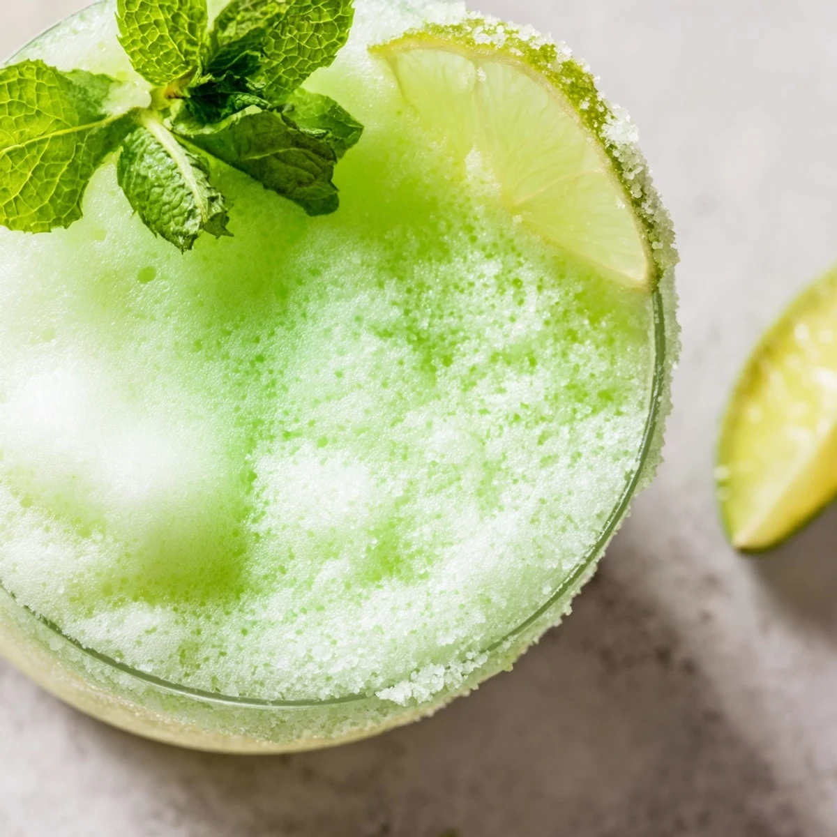 The frothy Leprechaun Lime Sherbet Punch floats scoops of lime sherbet atop a vibrant green beverage in a punch bowl.