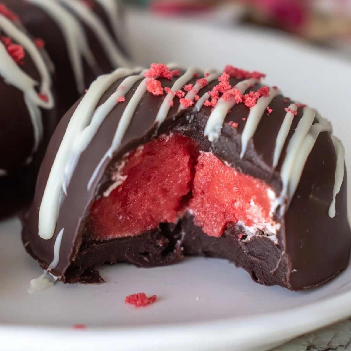 Decadent Chocolate Covered Strawberry Cheesecake Bites presented on a platter, perfect for parties or an indulgent dessert snack.