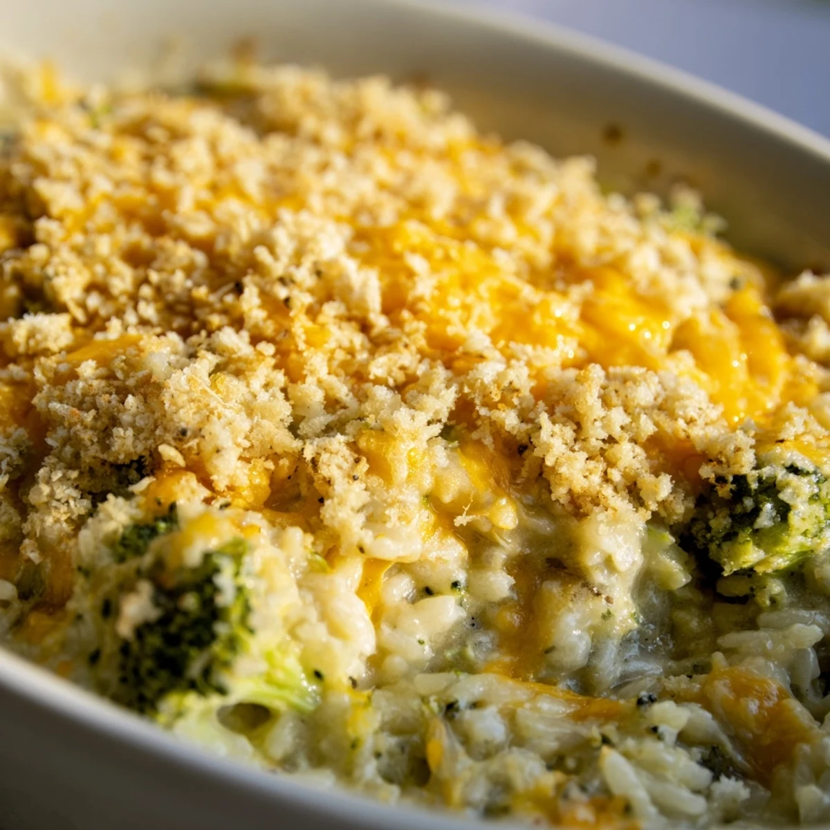 Golden, bubbly cheese melts over tender broccoli and fluffy rice in this creamy Cheesy Broccoli and Rice Casserole.