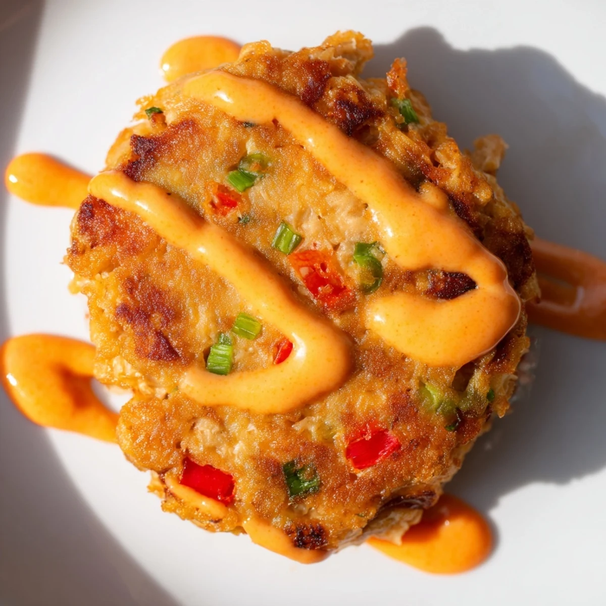 Freshly cooked Spicy Tuna Cakes with Sriracha Mayo and lime wedges on a white plate ready to serve.