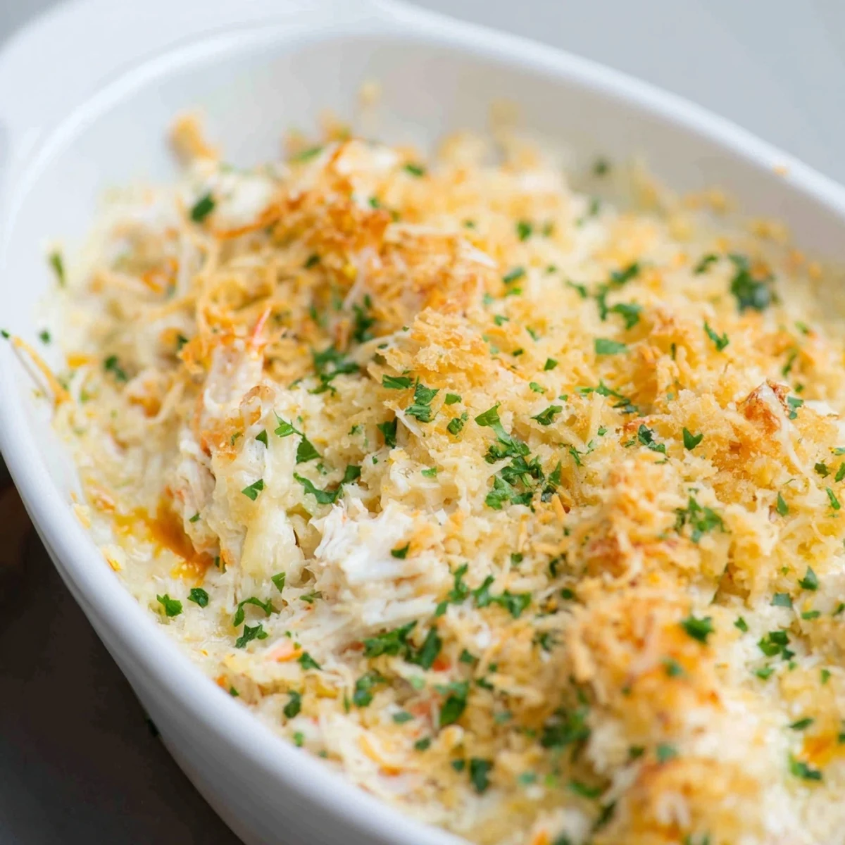 Crab Dip with Crackers and Crostini served warm from the oven, paired with crunchy crackers and olive oil toasts.