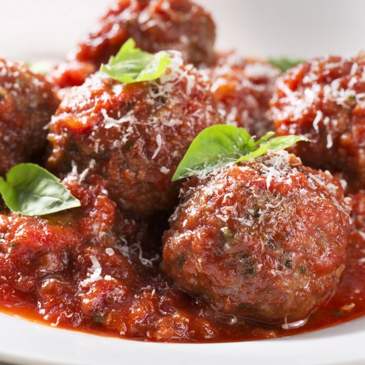 Juicy homemade beef meatballs in aromatic marinara, a comforting Italian-American dinner perfect for pasta night.