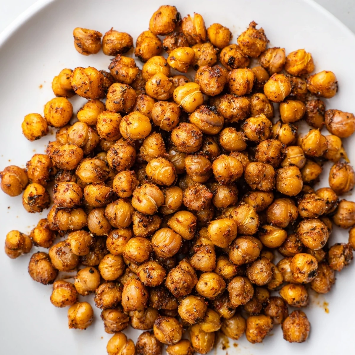 Spicy Cajun Spiced Roasted Chickpeas scattered over a fresh garden salad for a crunchy topping.