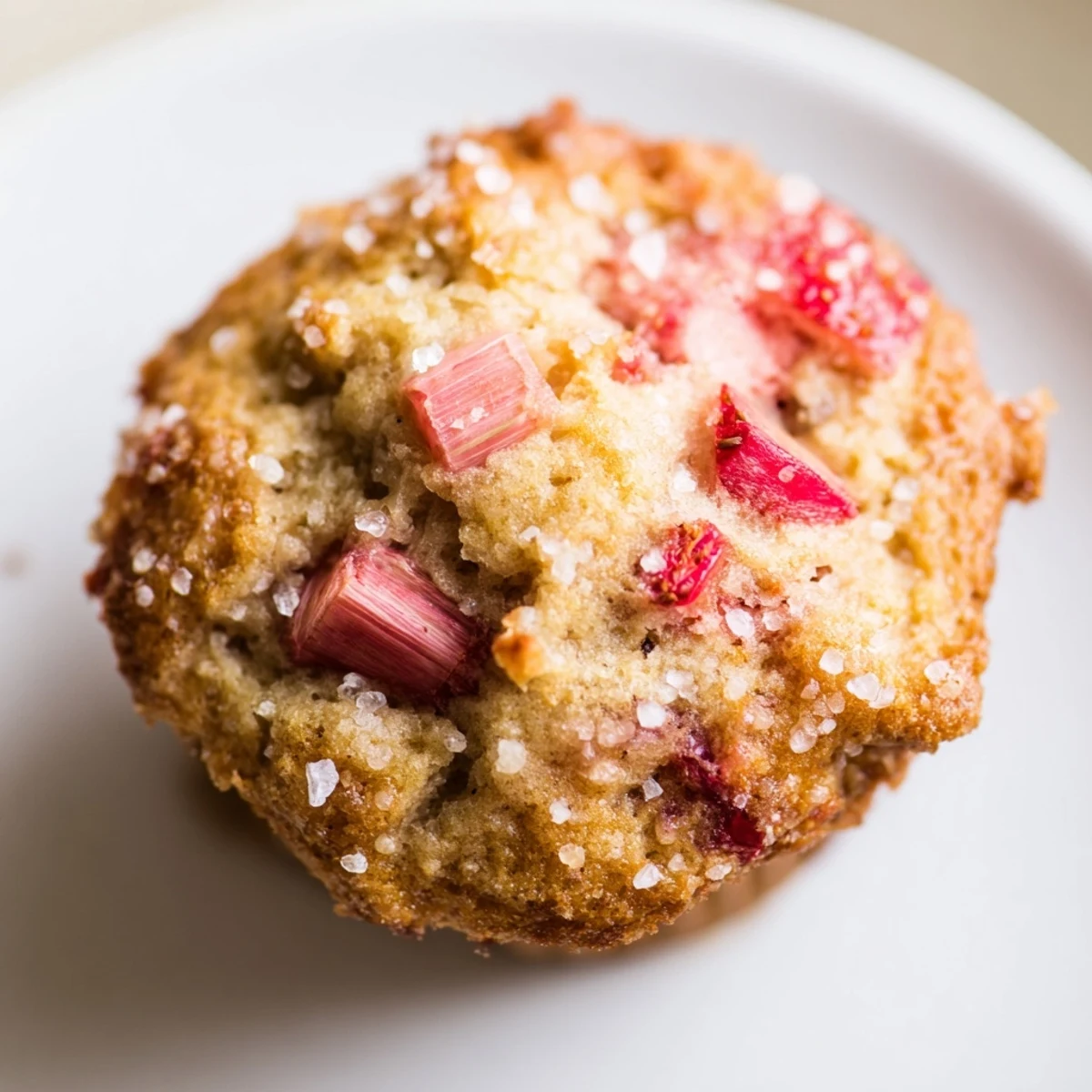 Moist Strawberry Rhubarb Muffins with craggy tops, perfect for an American breakfast or snack.