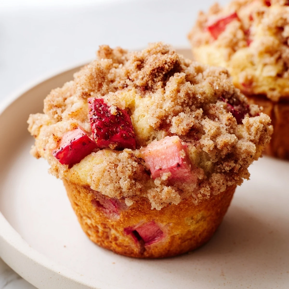 Strawberry Rhubarb Muffins with Streusel offer a sweet and tangy breakfast treat.