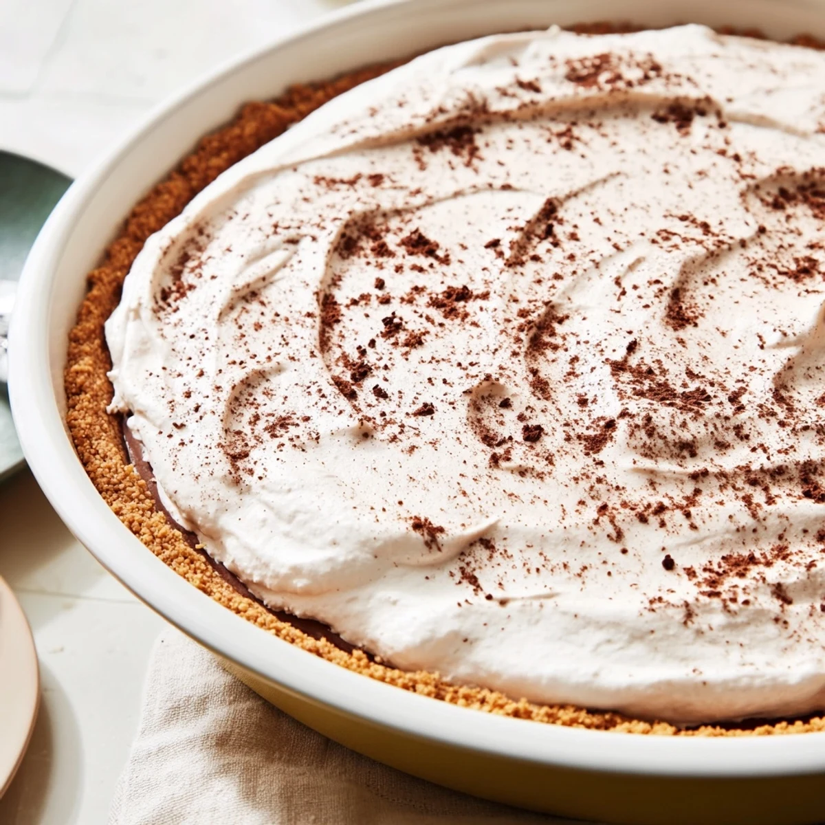 Keto Cold Brew Coffee Pie displayed with a rich brown filling and almond crust, ready to serve to coffee lovers.