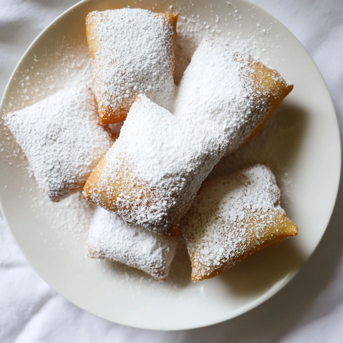 Golden Vanilla French Beignets, dusted with powdered sugar, are ready to serve warm with coffee.  