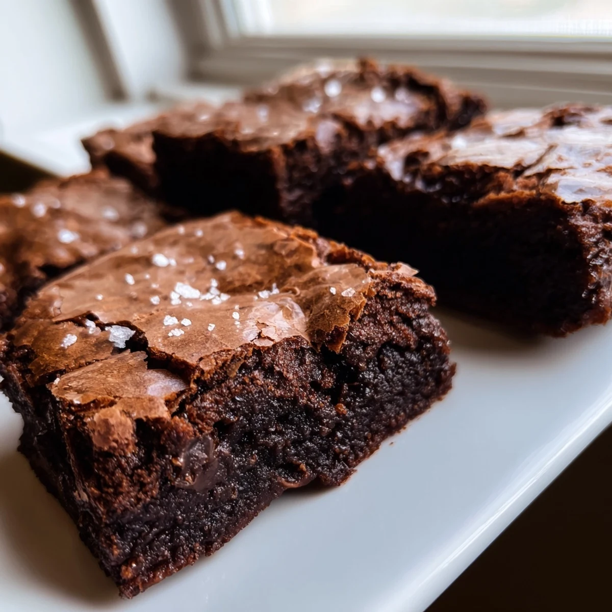 Warm fudgy brown butter mochi brownies glistening with melted chocolate chips on a rustic wooden board.