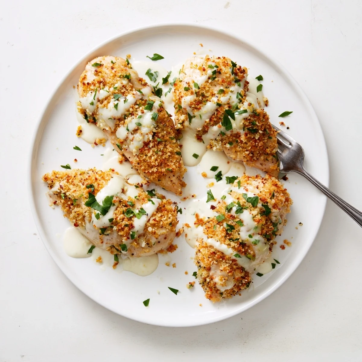 Longhorn Steakhouse Parmesan Crusted Chicken served with creamy ranch spread and mashed potatoes.