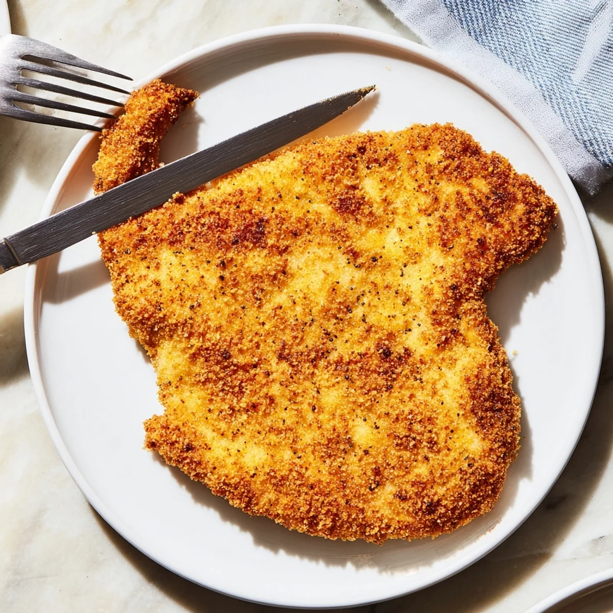 Freshly cooked Air Fryer Parmesan Crusted Chicken served with a bright green salad and lemon wedges for a healthy dinner.