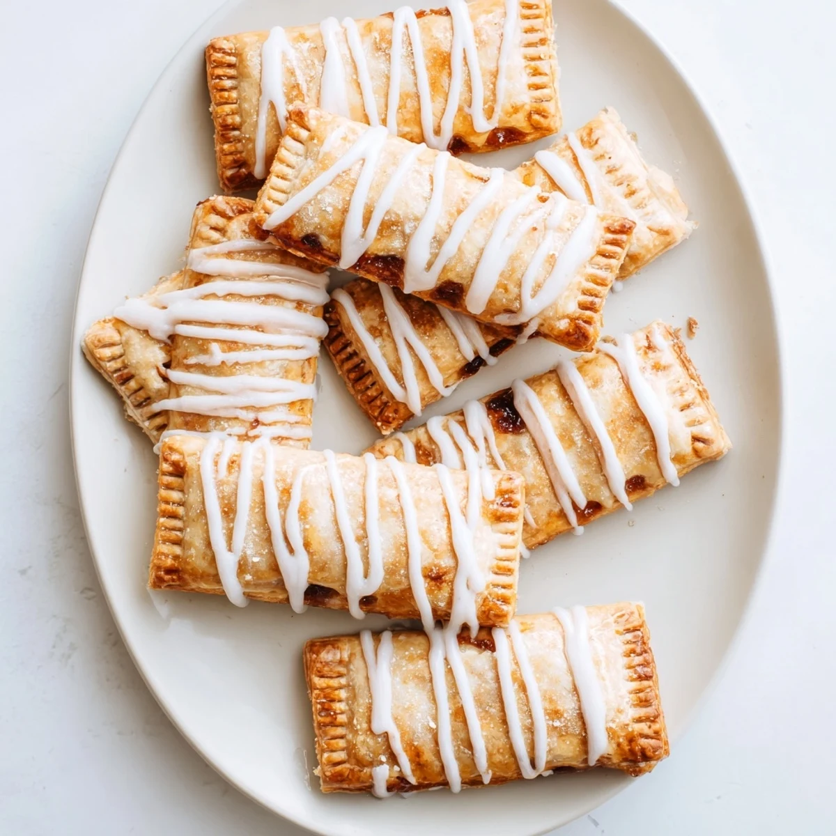 Golden-brown Protein Pop Tarts rest on a cooling rack, with a glossy vanilla icing drizzle over the flaky pastry.