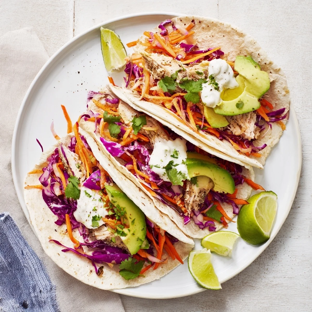 Easy As Aussie Barra Tacos, a healthy pescatarian meal with zesty slaw, avocado slices, and corn tortillas ready to eat.