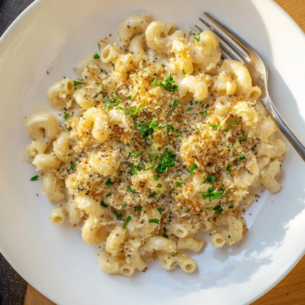 Spoon scoops baked mac and cheese revealing rich, cheesy interior perfect for dinner.