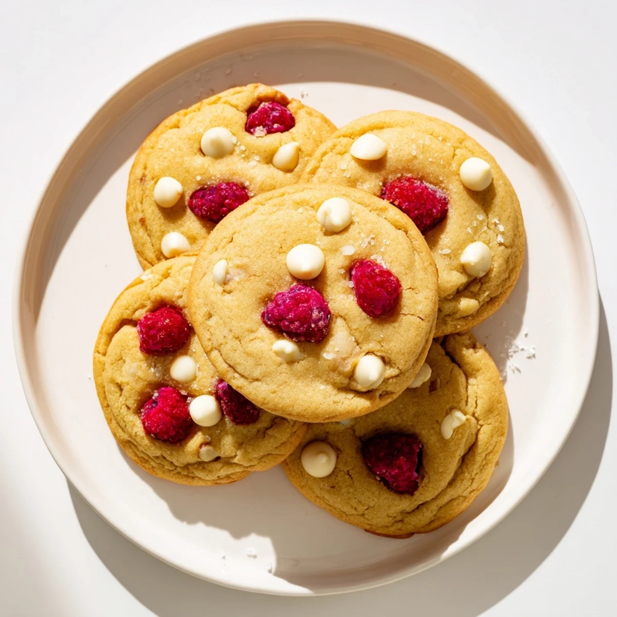 Soft lemon raspberry cookies with juicy berries and a hint of white chocolate on a cooling rack.