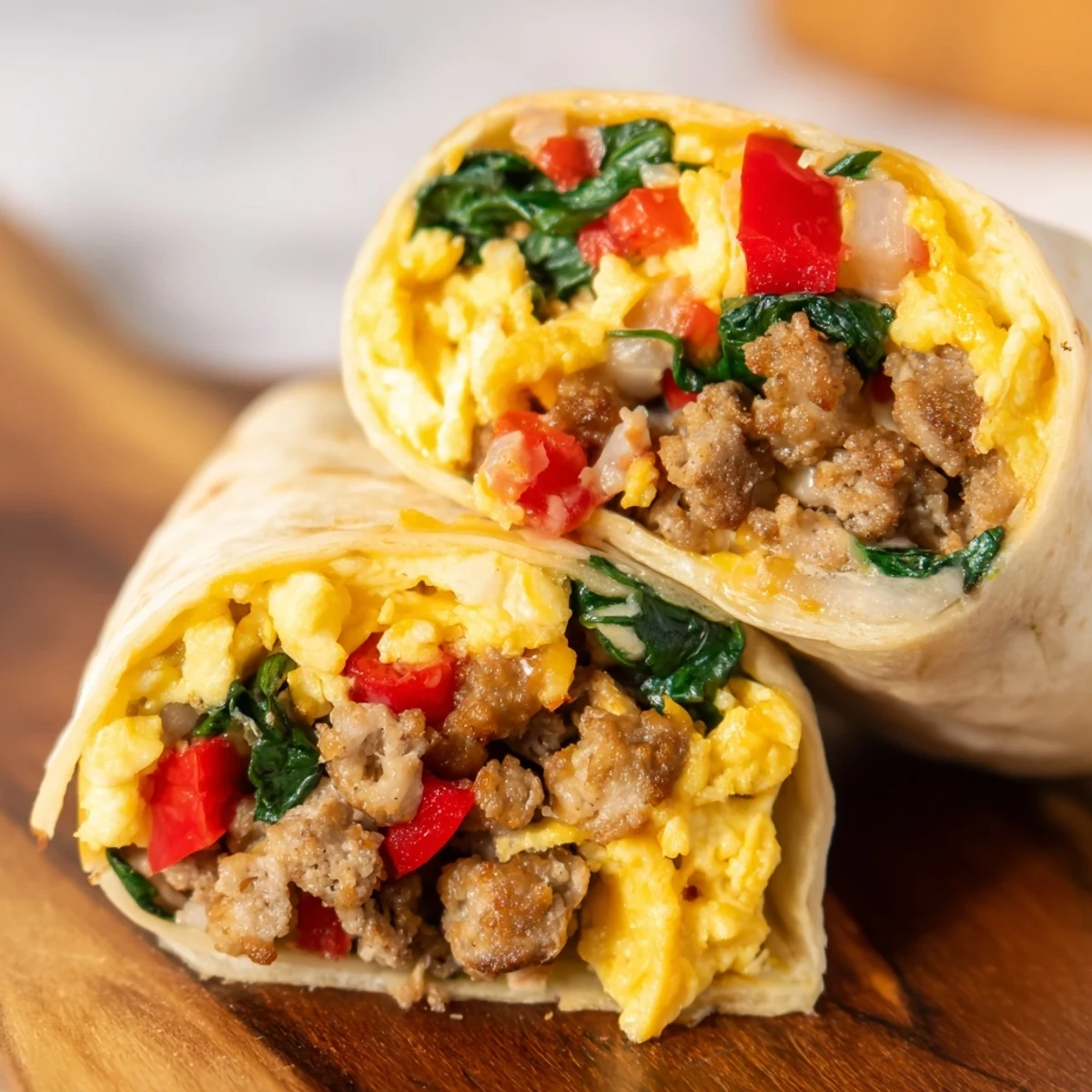 Fluffy scrambled eggs and savory sausage fill these Make-Ahead Breakfast Burritos, ready for busy mornings.