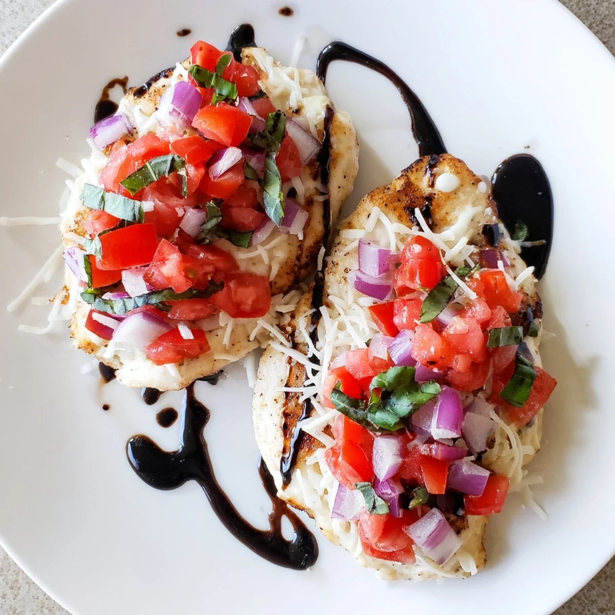Juicy Italian-seasoned chicken served with vibrant tomato basil bruschetta and melted cheese