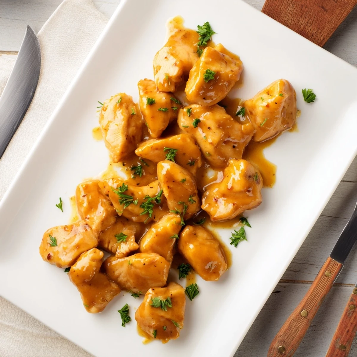 Golden oven baked honey mustard chicken breasts glazed in bubbling sweet tangy sauce