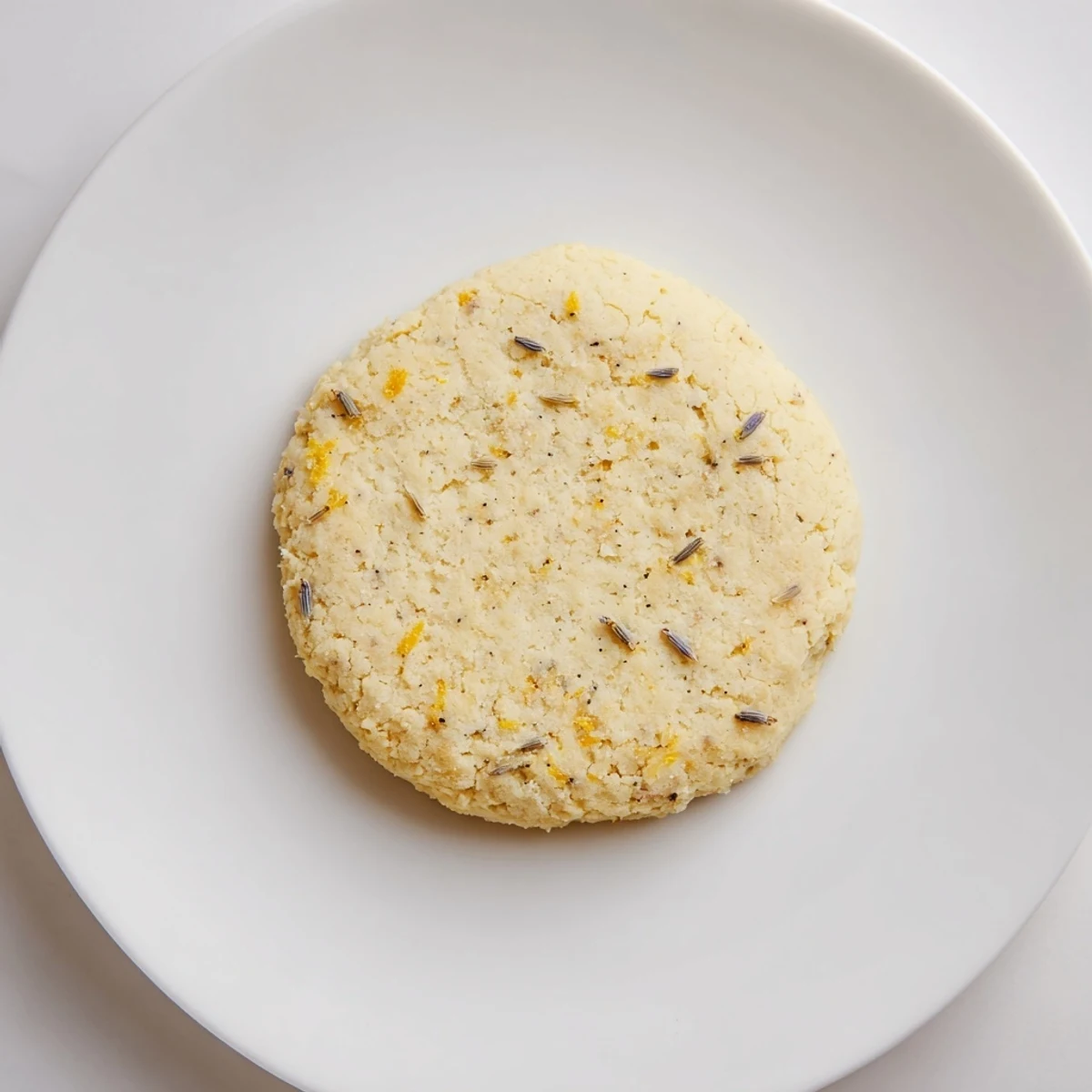 Close up of buttery lemon lavender cookies with bright lemon zest speckles visible