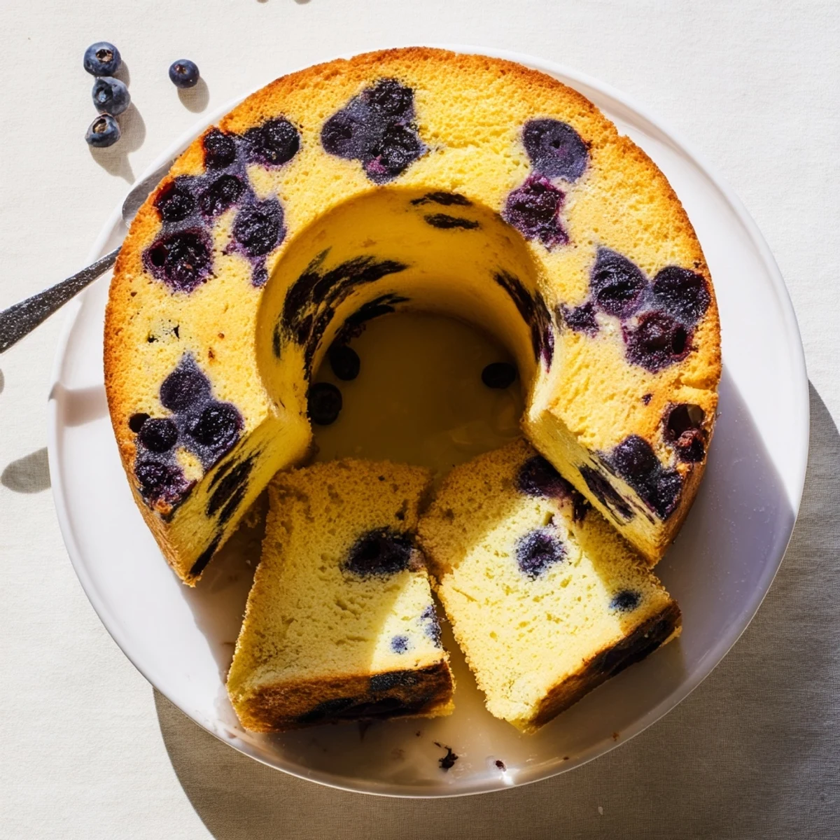 Light and airy blueberry chiffon cake topped with whipped cream and lemon zest