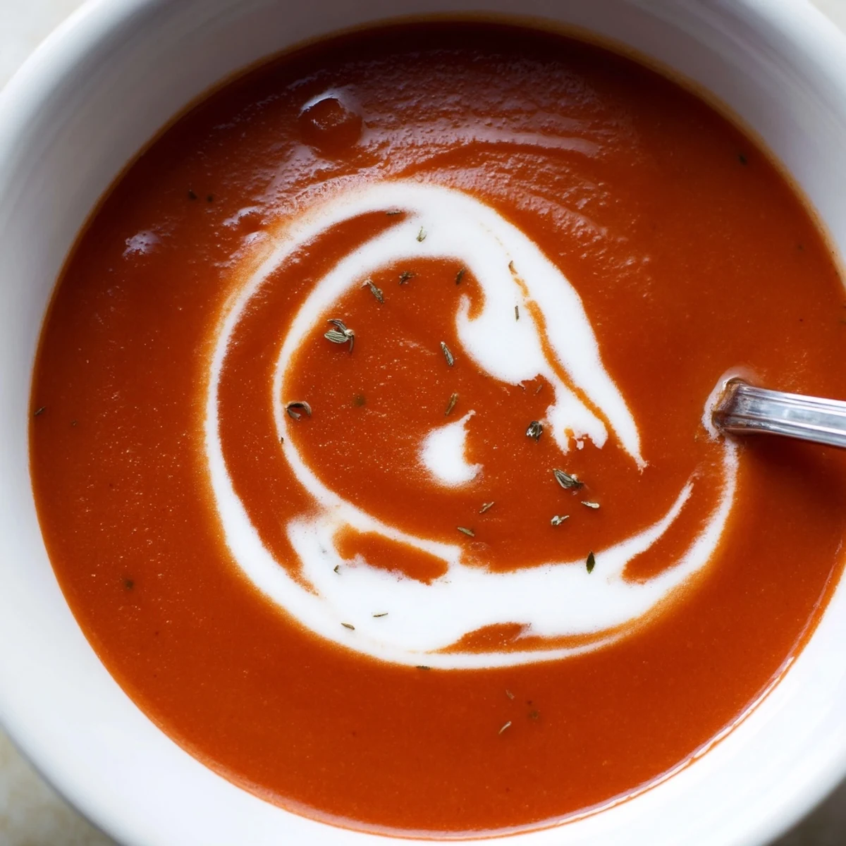 Steaming cozy tomato soup ladled into white bowl beside crispy grilled cheese sandwich