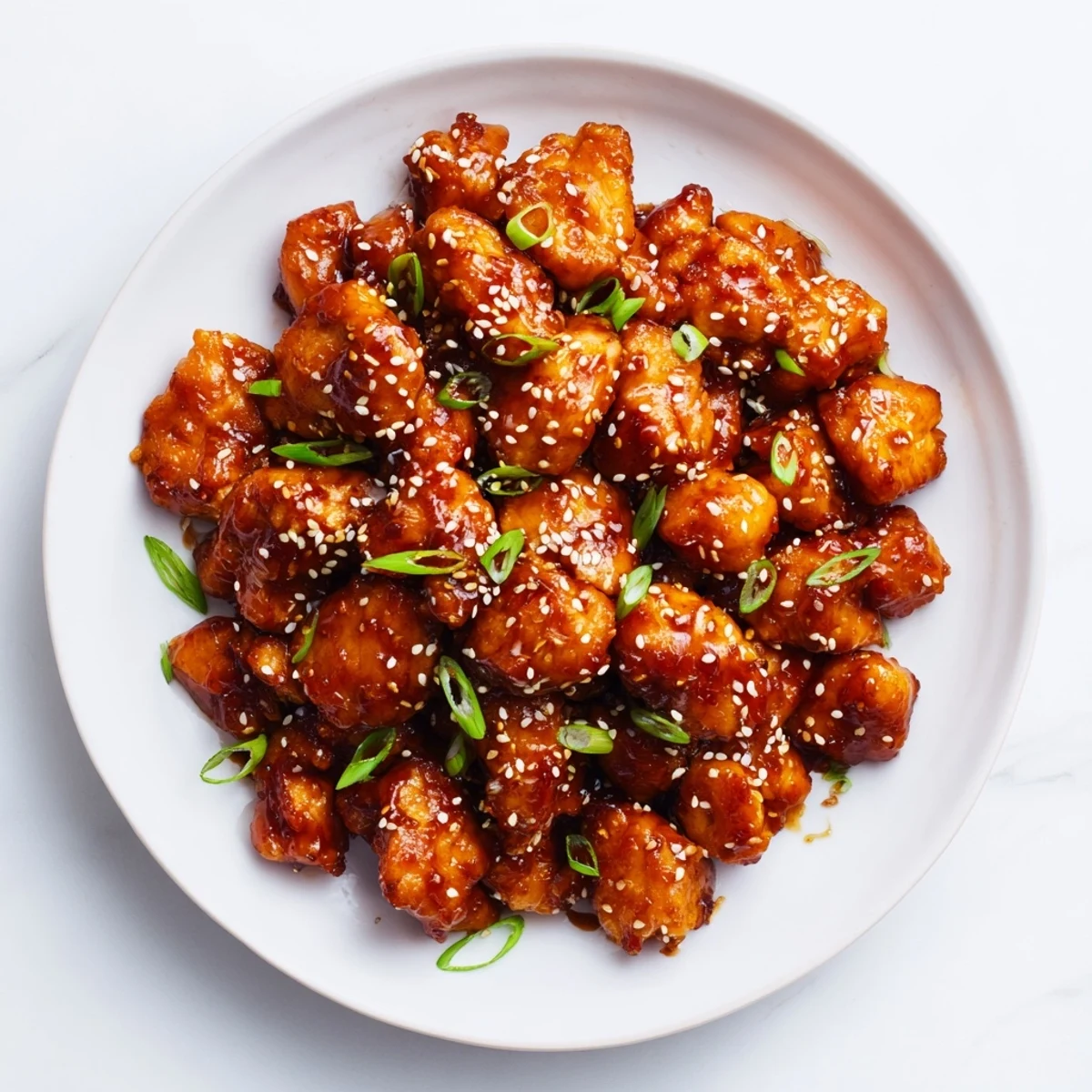 Slow cooker chicken thighs bathing in savory soy sesame glaze garnished with scallions