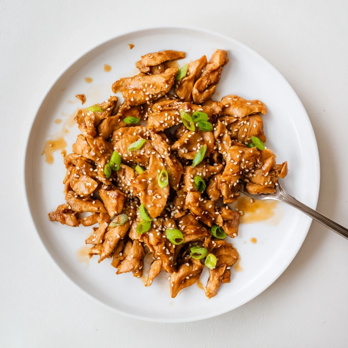 Golden slow cooker sesame chicken pieces coated in thick glossy sauce with toasted sesame seeds
