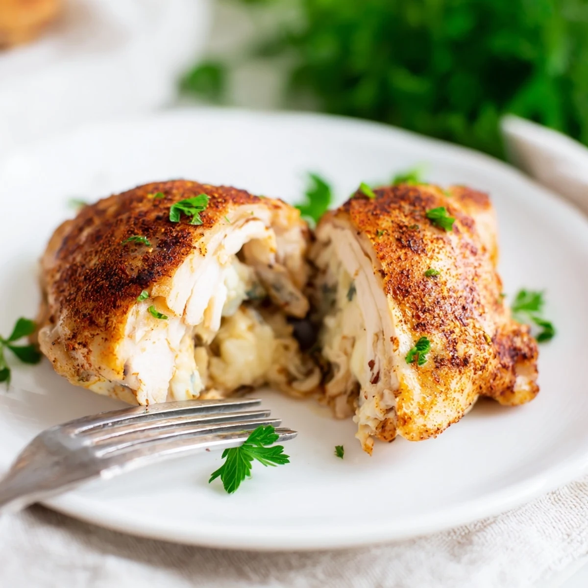 Juicy chicken breast stuffed with creamy cheese and fresh herbs baked to perfection