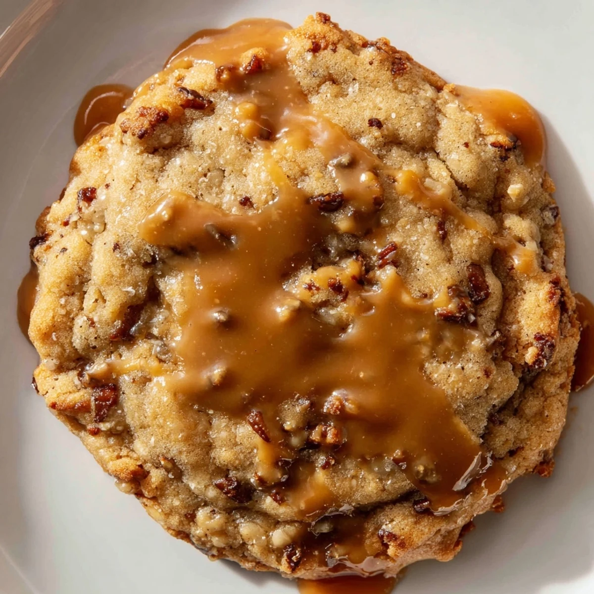 Batch of sticky toffee pudding cookies topped with glossy brown sugar toffee glaze