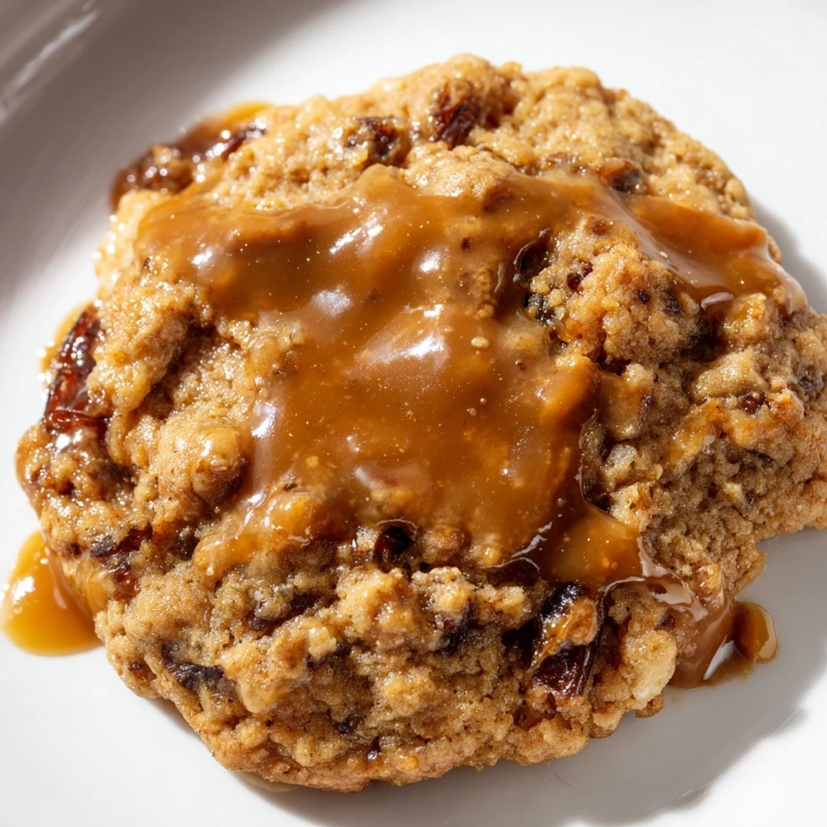 Soft chewy sticky toffee pudding cookies with sweet dates and rich caramel sauce