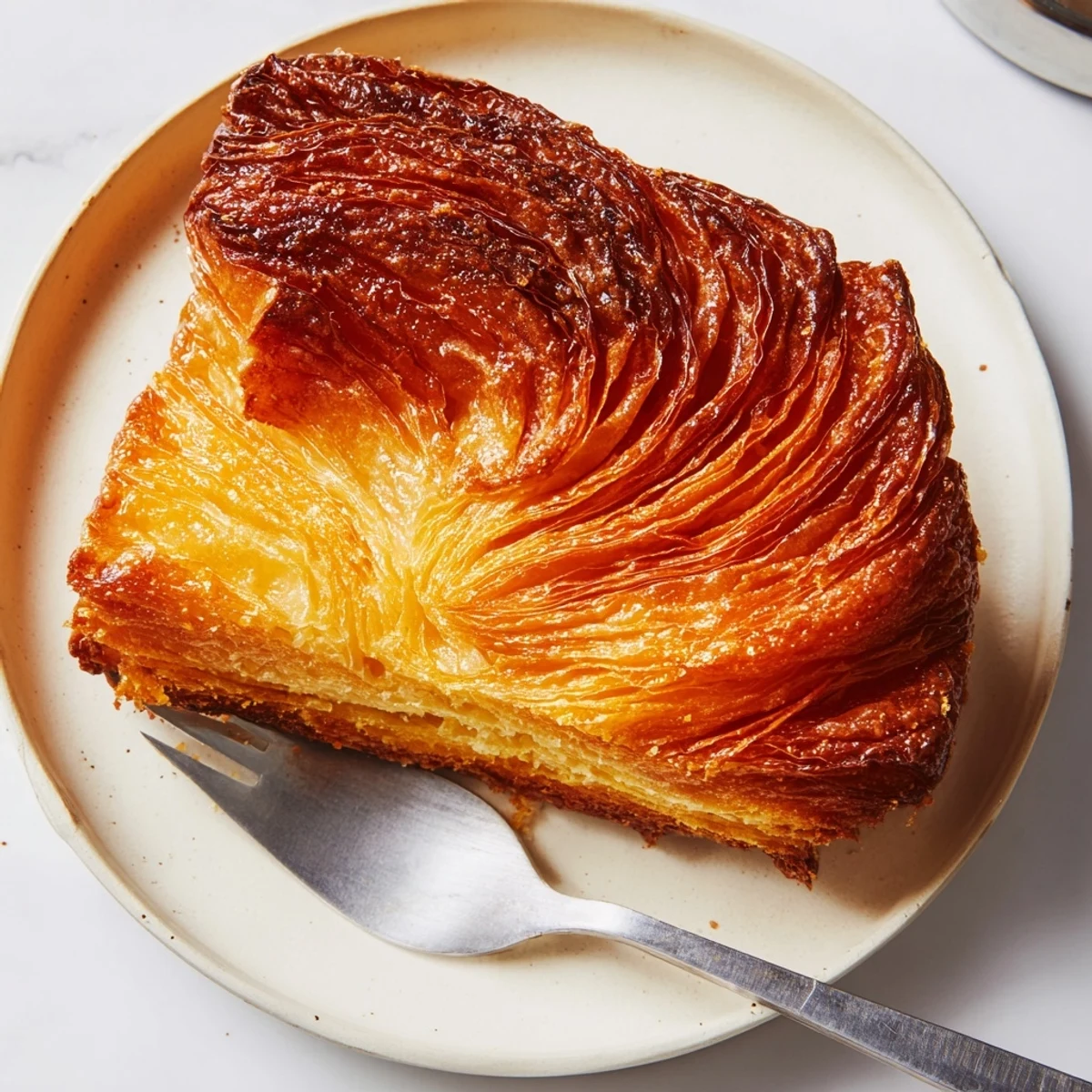 Kouign Amann pastry arranged on wire rack showing golden brown crust and texture