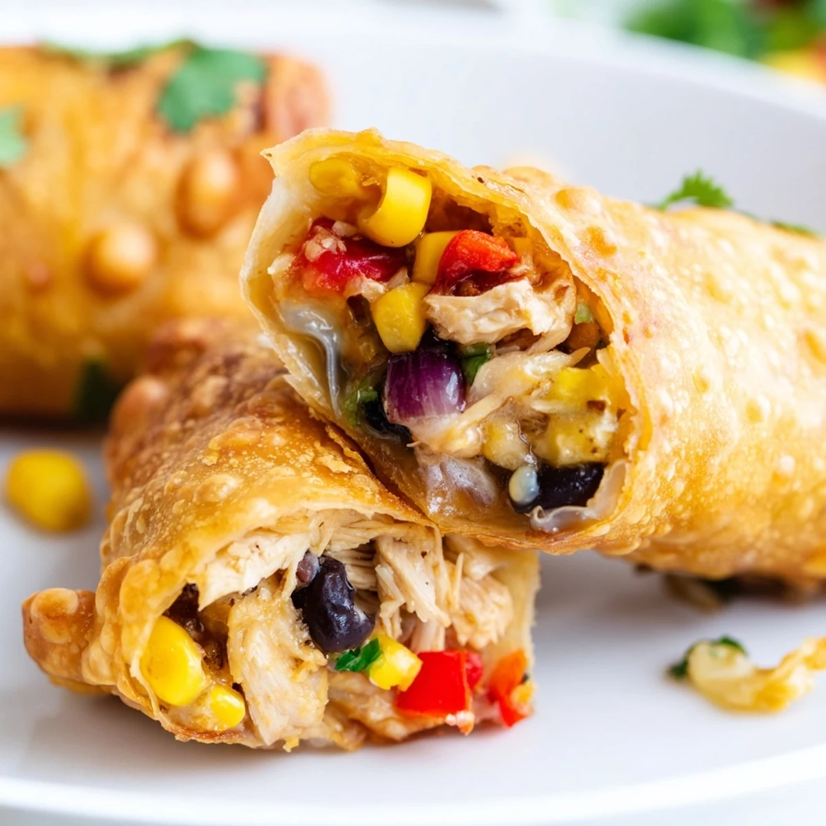 Crispy fried Southwest egg rolls bursting with corn, peppers, and Monterey Jack cheese, ready for dipping