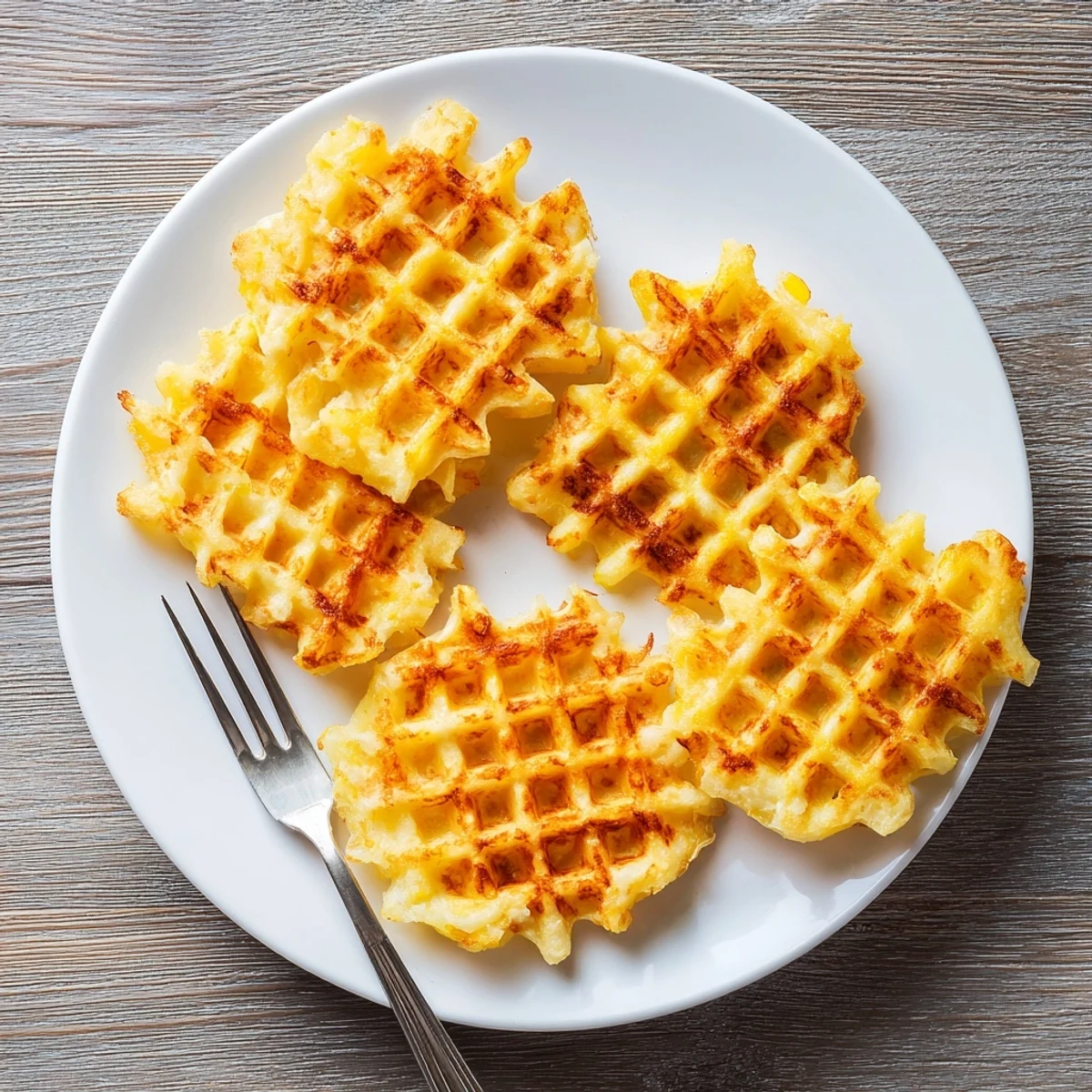 Crispy hashbrowns cooked in a waffle iron until golden brown with perfect textured squares