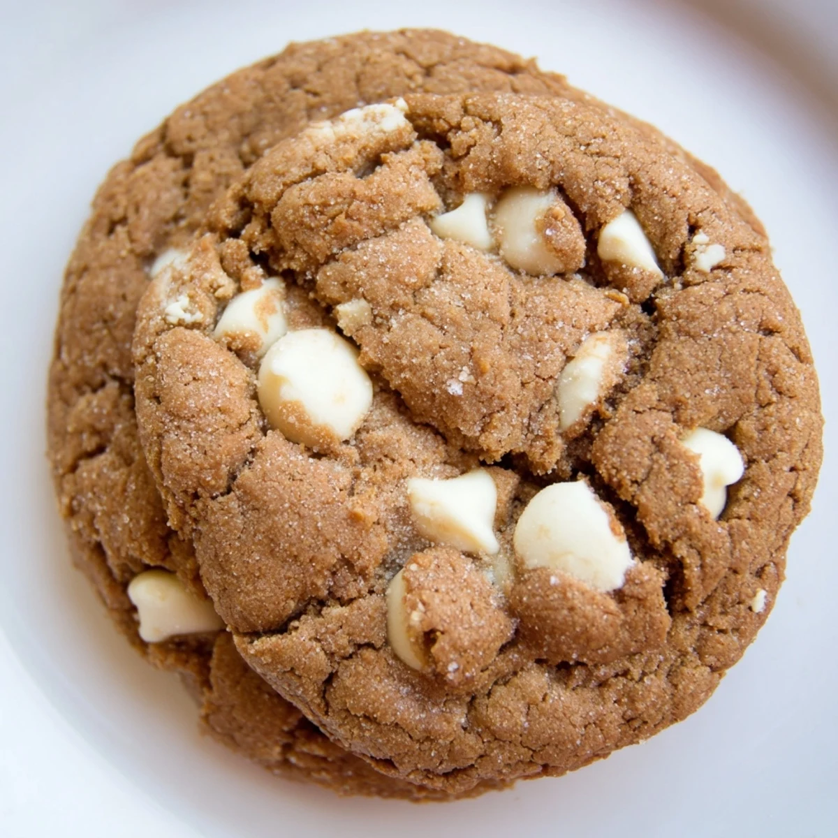 Warm spiced gingerbread white chocolate cookies rolled in sparkling sugar ready for holiday gifting