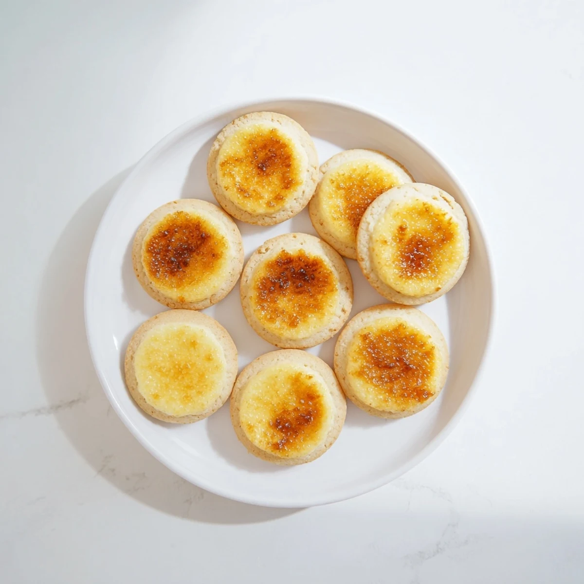 Buttery shortbread cookies with torched sugar topping and vanilla custard centers