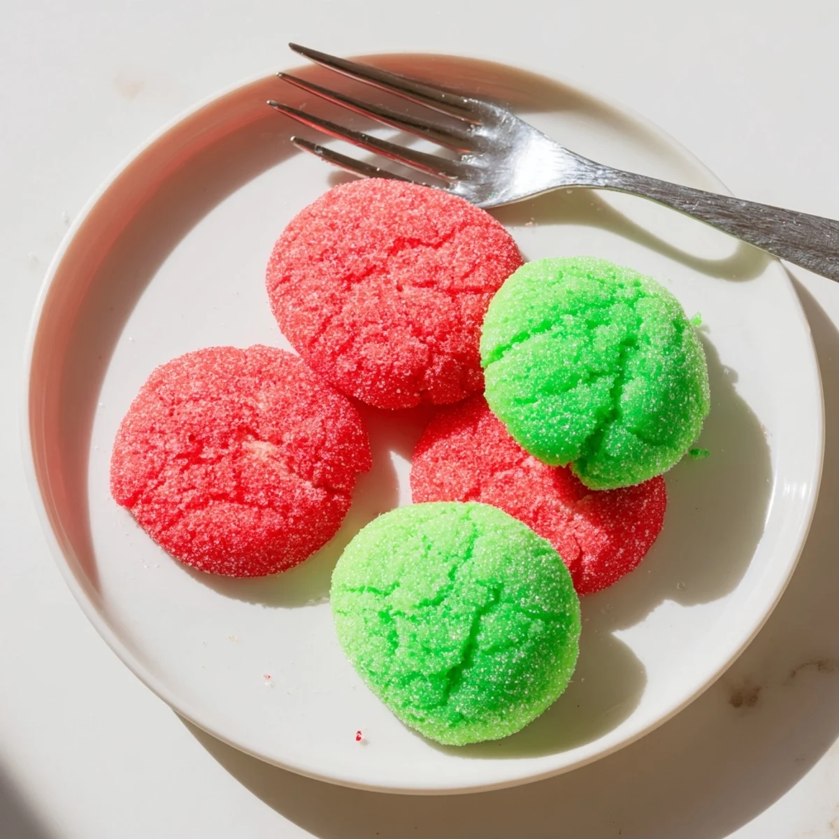 Colorful Jello sugar cookies with crackly sugar coating displayed on a wooden serving board