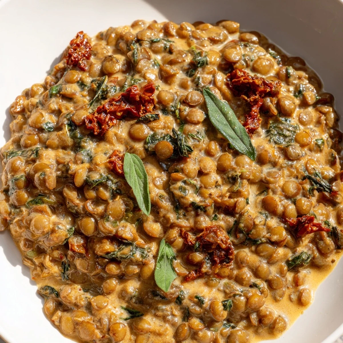 Golden Creamy Marry Me Lentils in a luscious skillet sauce ready for cozy dinners