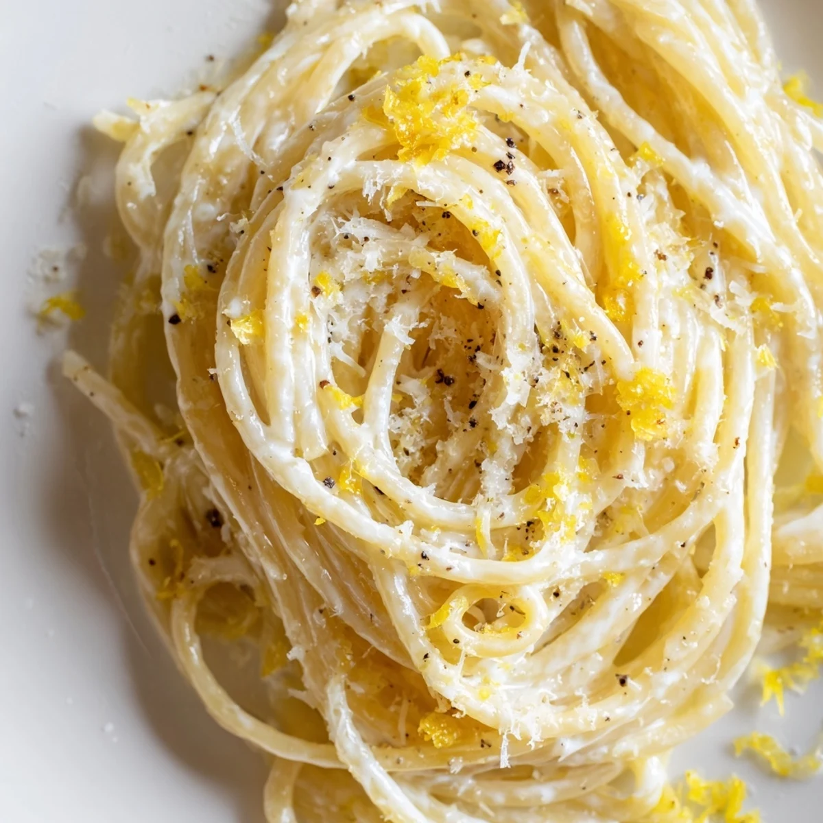 Creamy Parmesan Lemon Pasta tossed with melted butter and fresh herbs in a skillet