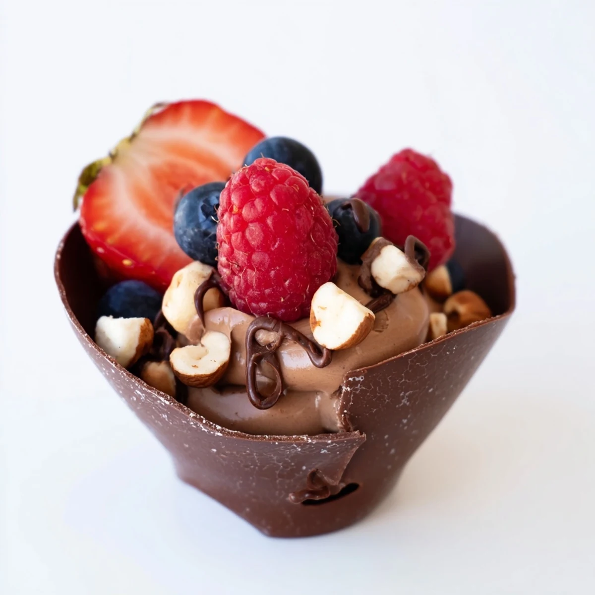 Decadent chocolate grazing cups filled with silky mousse and crowned with vibrant fresh berries