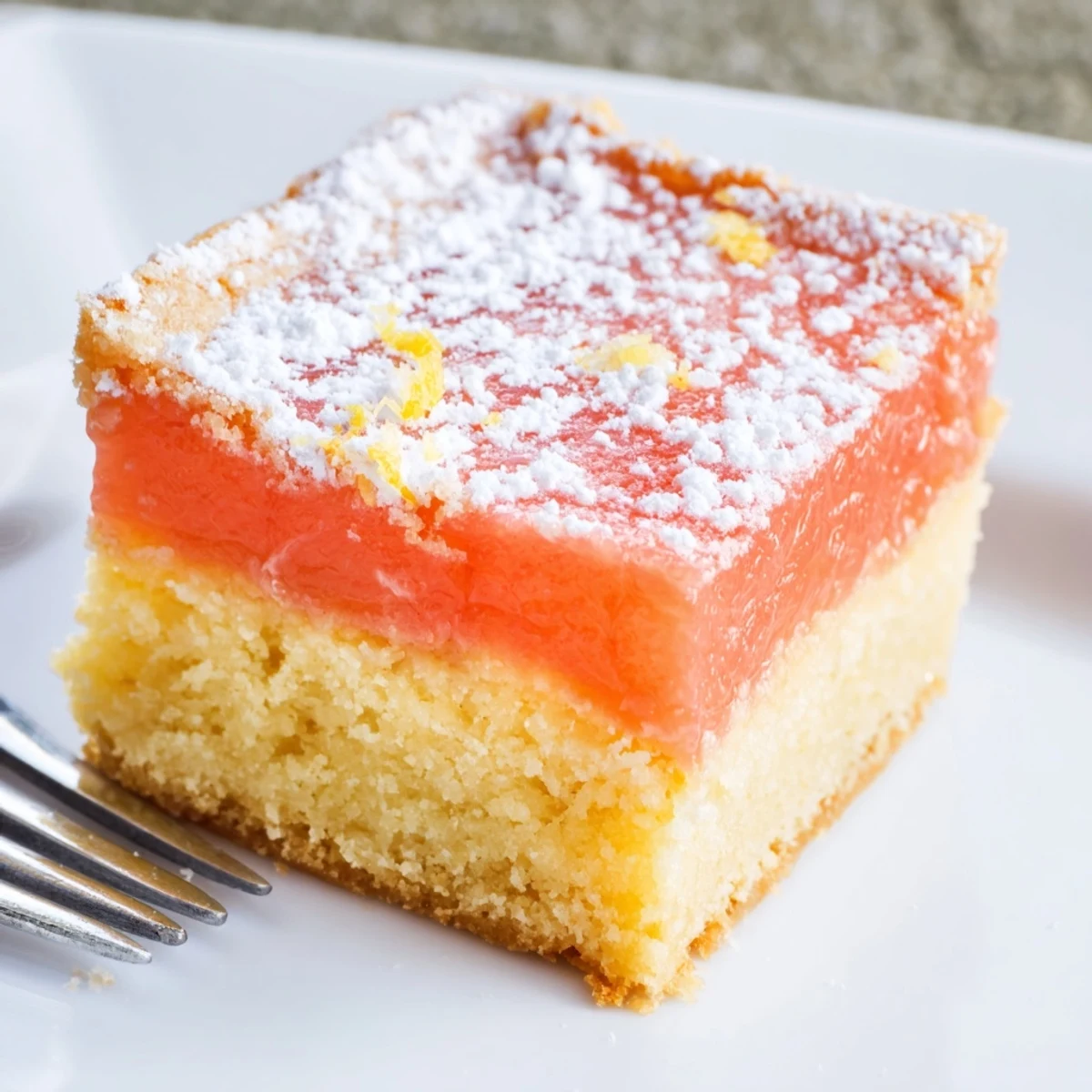 Tangy grapefruit bars sliced into squares with a smooth citrus custard layer