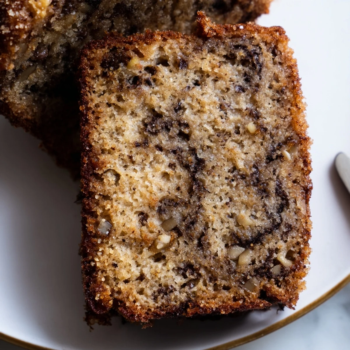 Super moist banana bread with a golden crust sitting on a cooling rack