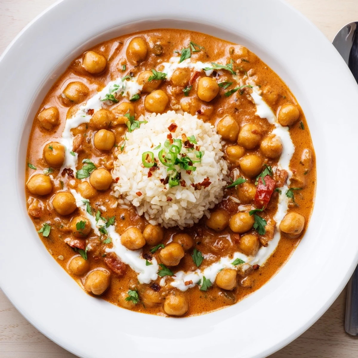 Weeknight Greek Yogurt Chickpea Curry: tender chickpeas, tangy yogurt swirl, fragrant.