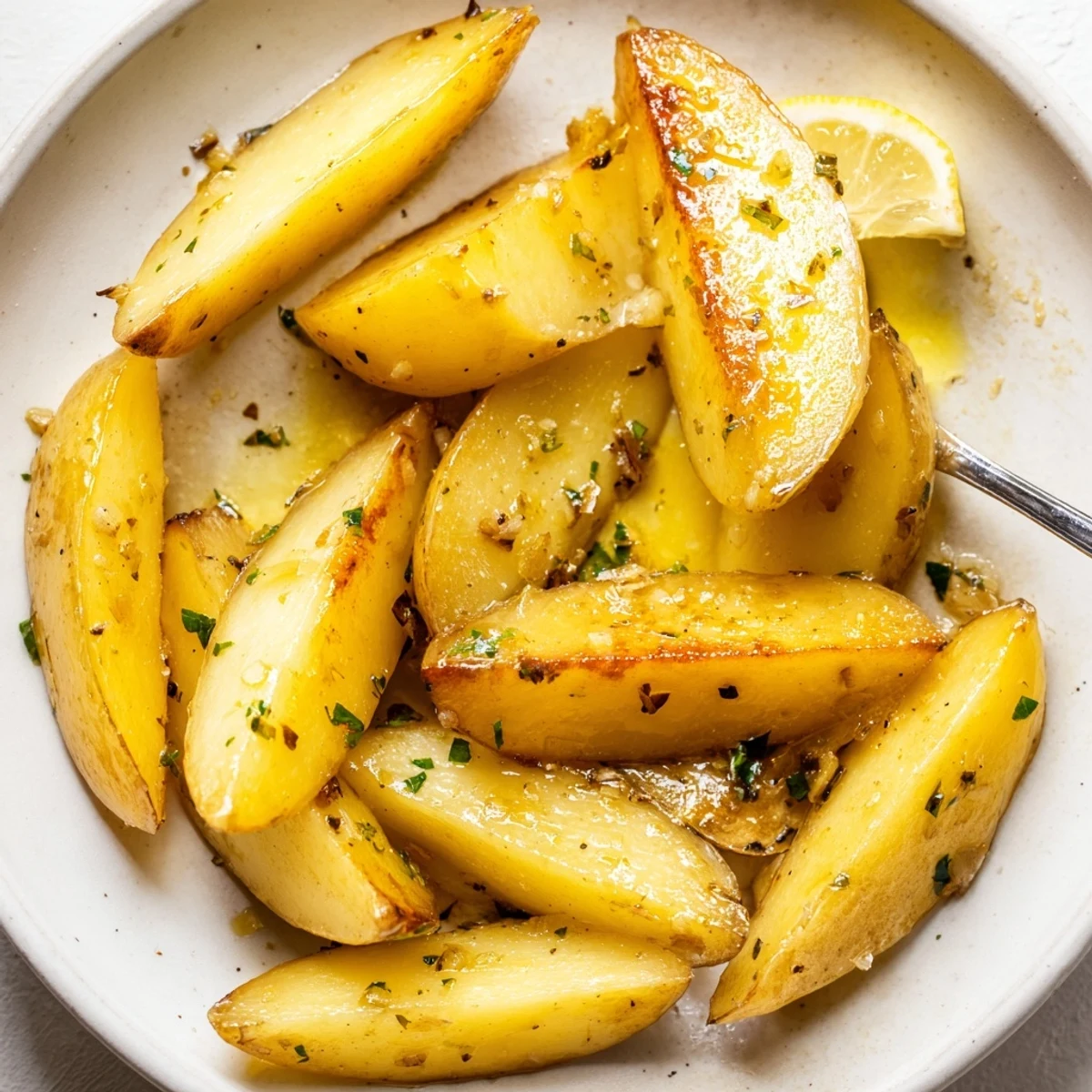 Authentic Greek Lemon Potatoes Recipe: golden wedges roasted with garlic, lemony juices