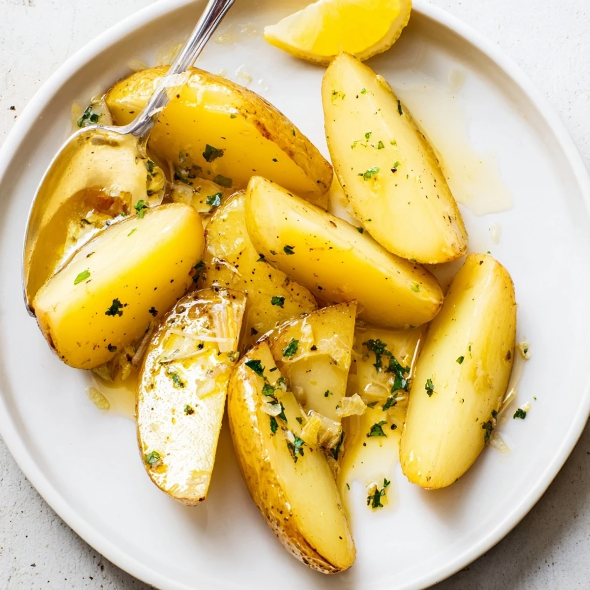 Oven-roasted Authentic Greek Lemon Potatoes Recipe, tender inside, crisped edges, perfect side