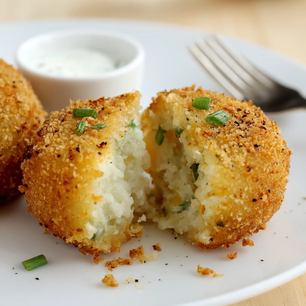 Plateful of Fried Mashed Potato Balls resting on paper towels, steam rising