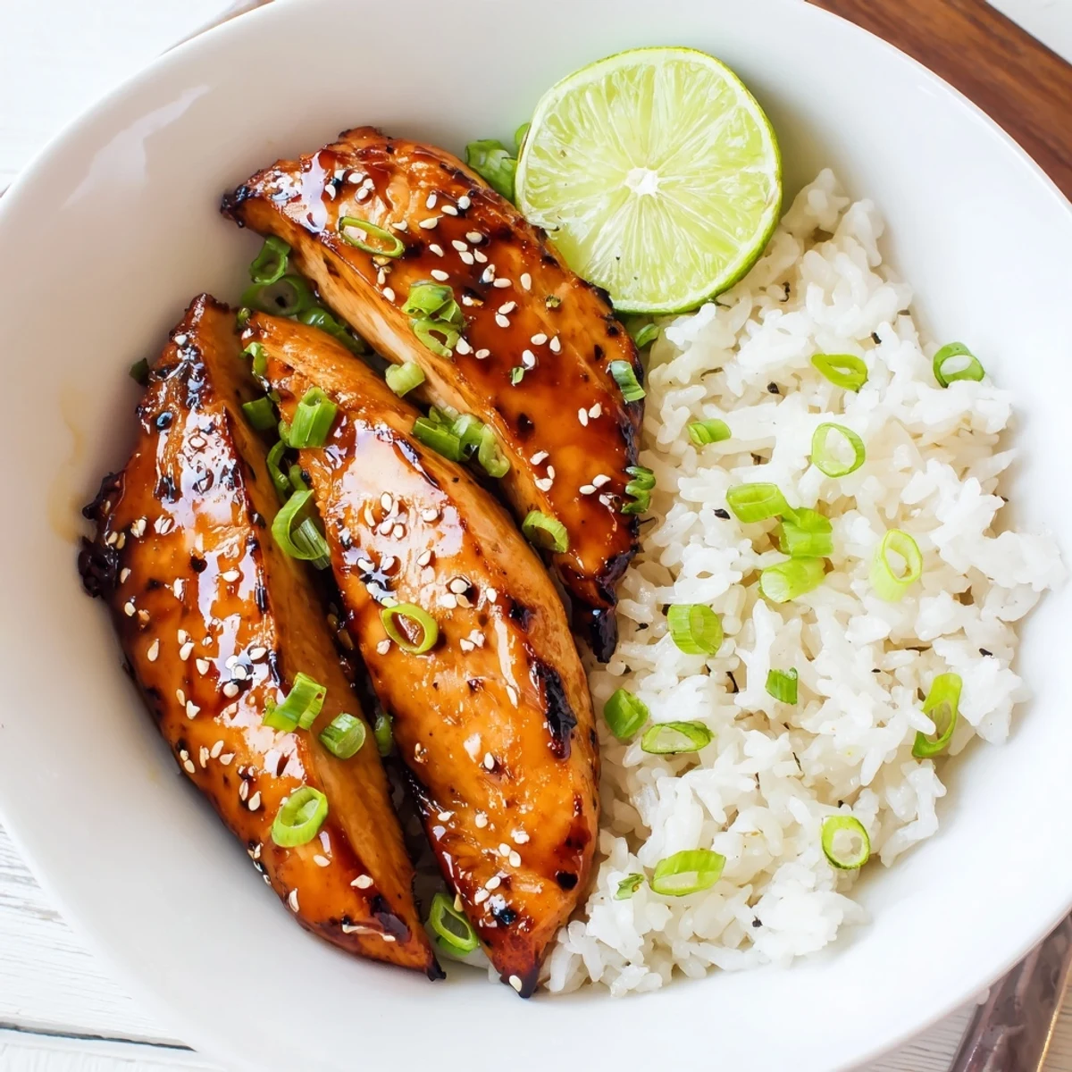 Spicy Maple Chicken And Coconut Rice: juicy glazed chicken over fragrant coconut rice.