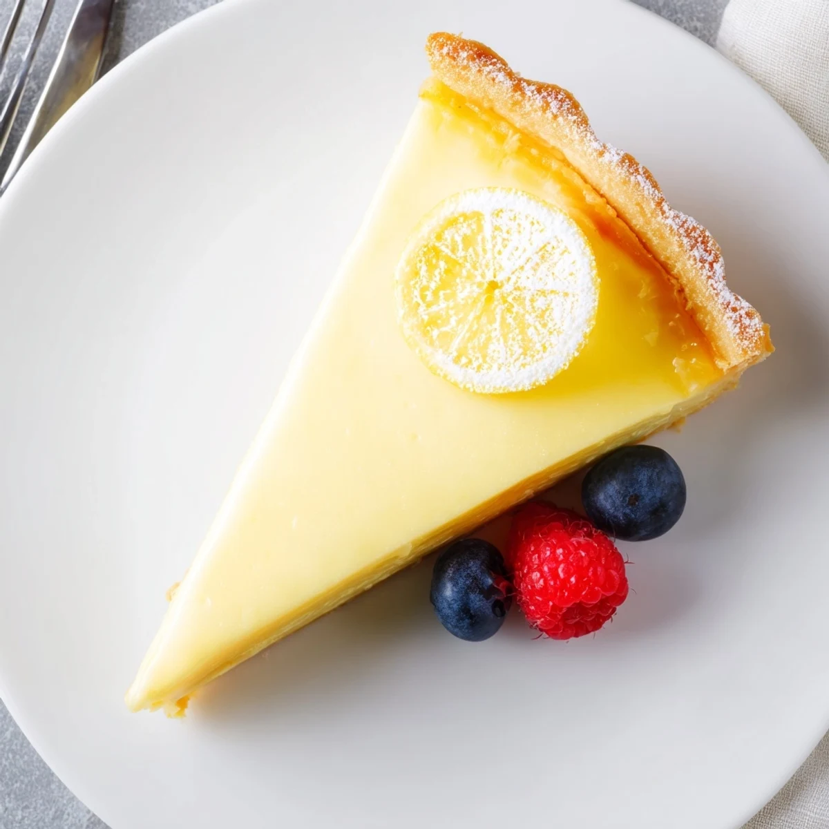 Creamy Lemon Tart Recipe: silky filling and golden crust dusted with powdered sugar