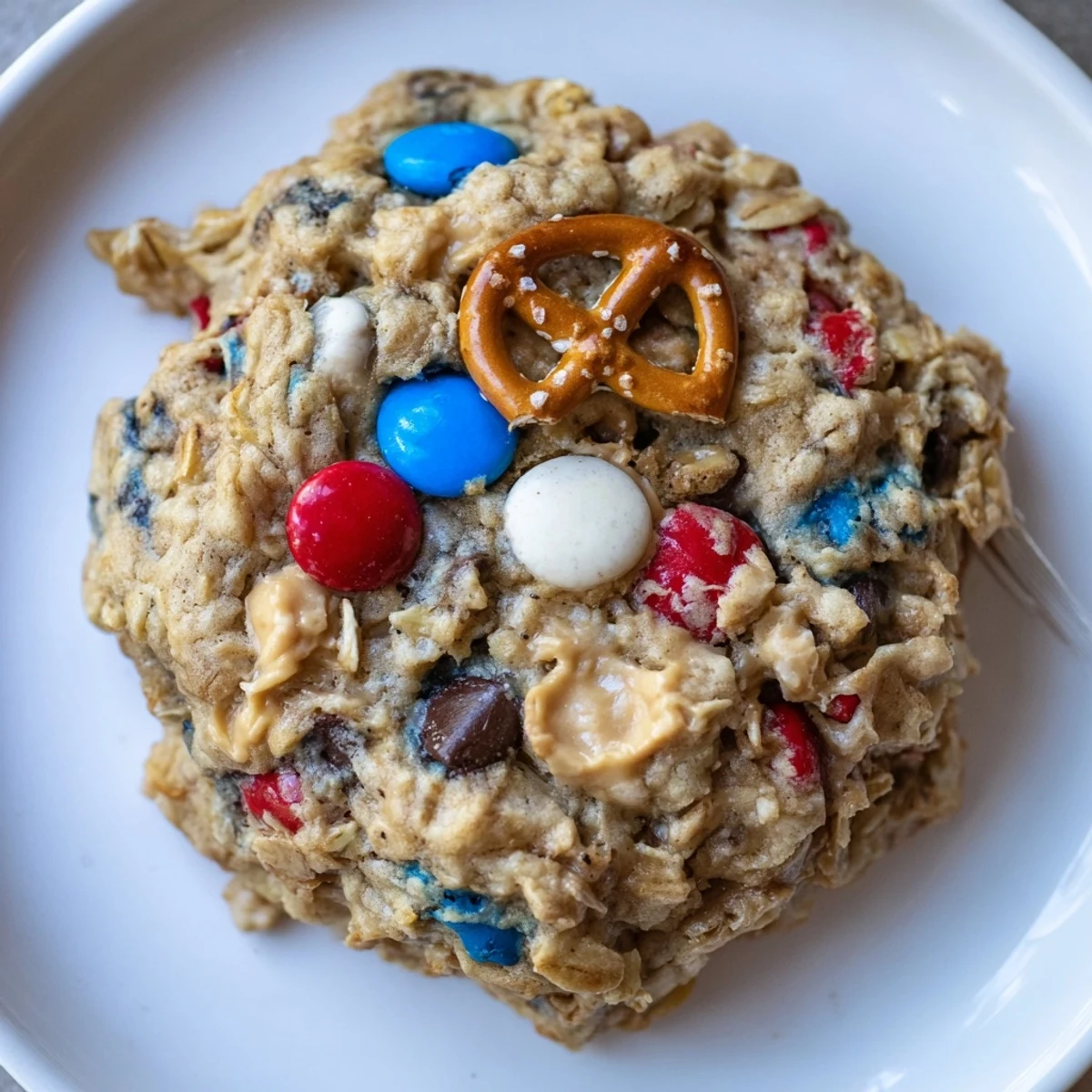 Freshly baked Patriotic Monster Cookies Recipe cooling on rack, soft centers